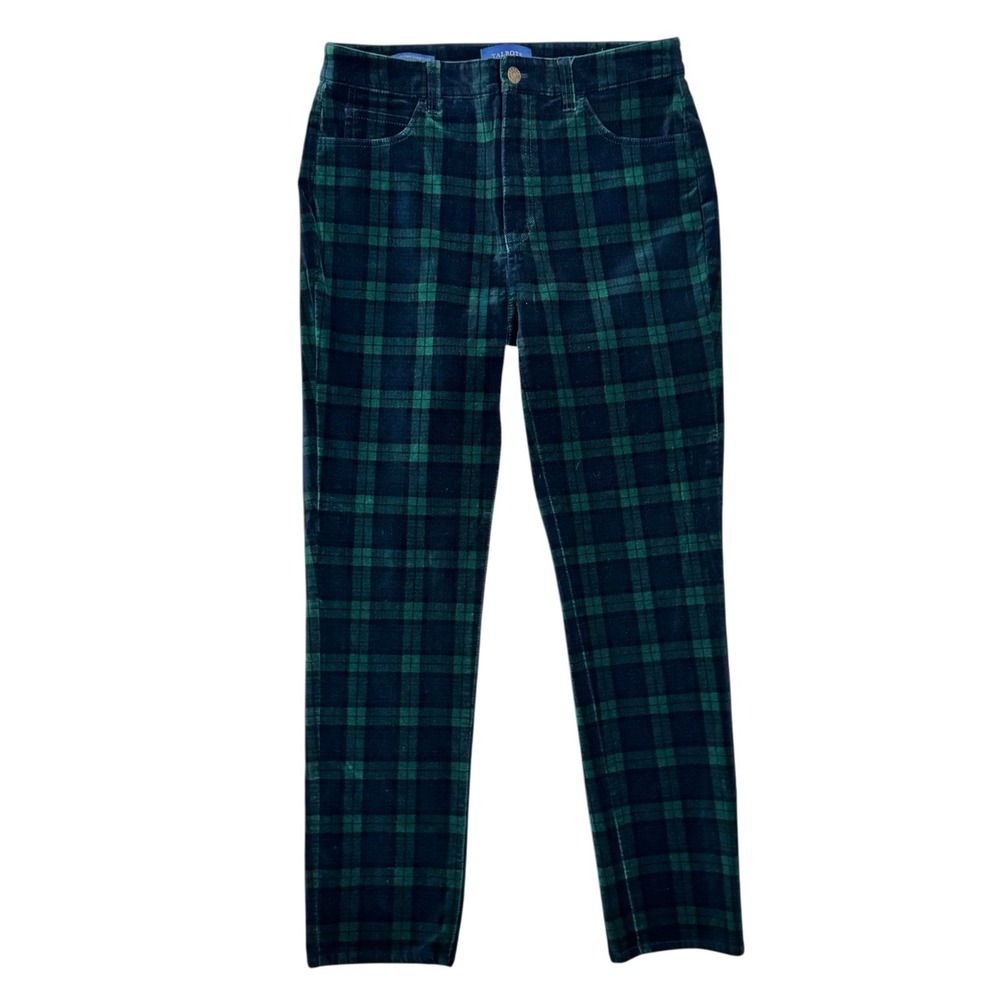 Talbots Velveteen High Waist Straight‎ Leg Pants Black Watch Plaid Size 8 Velvet